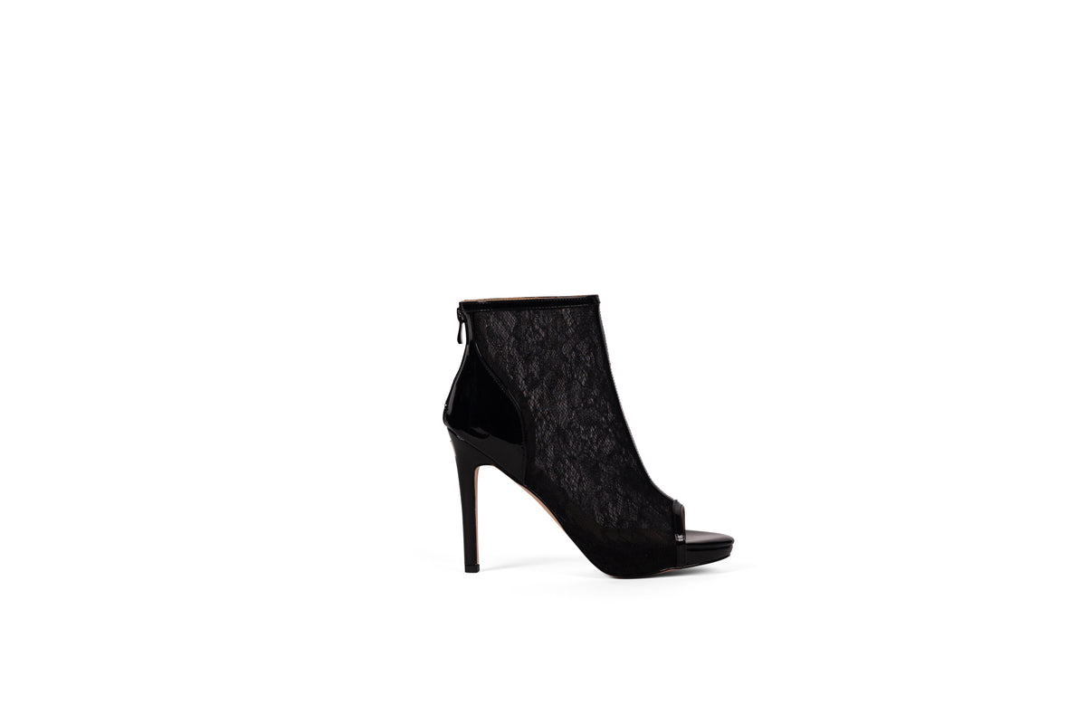 Black Lace & Leather Ankle Heel