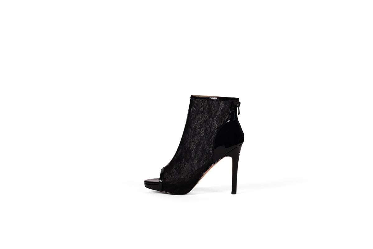 Black Lace & Leather Ankle Heel