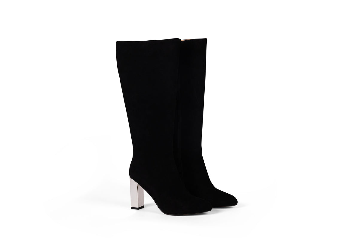 Black Suede Knee High Boot