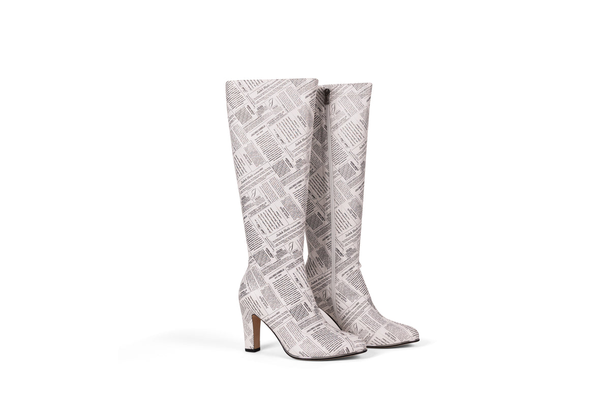 Newspaper Print Knee High Boot