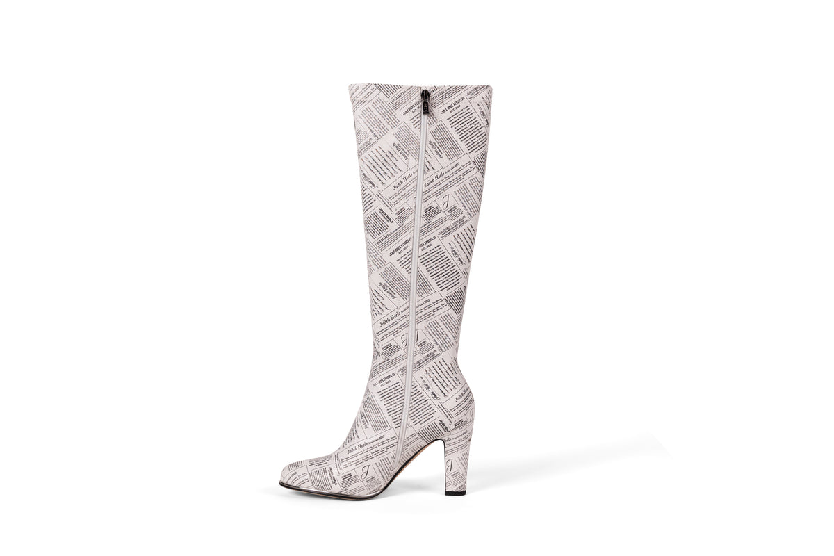 Newspaper Print Knee High Boot