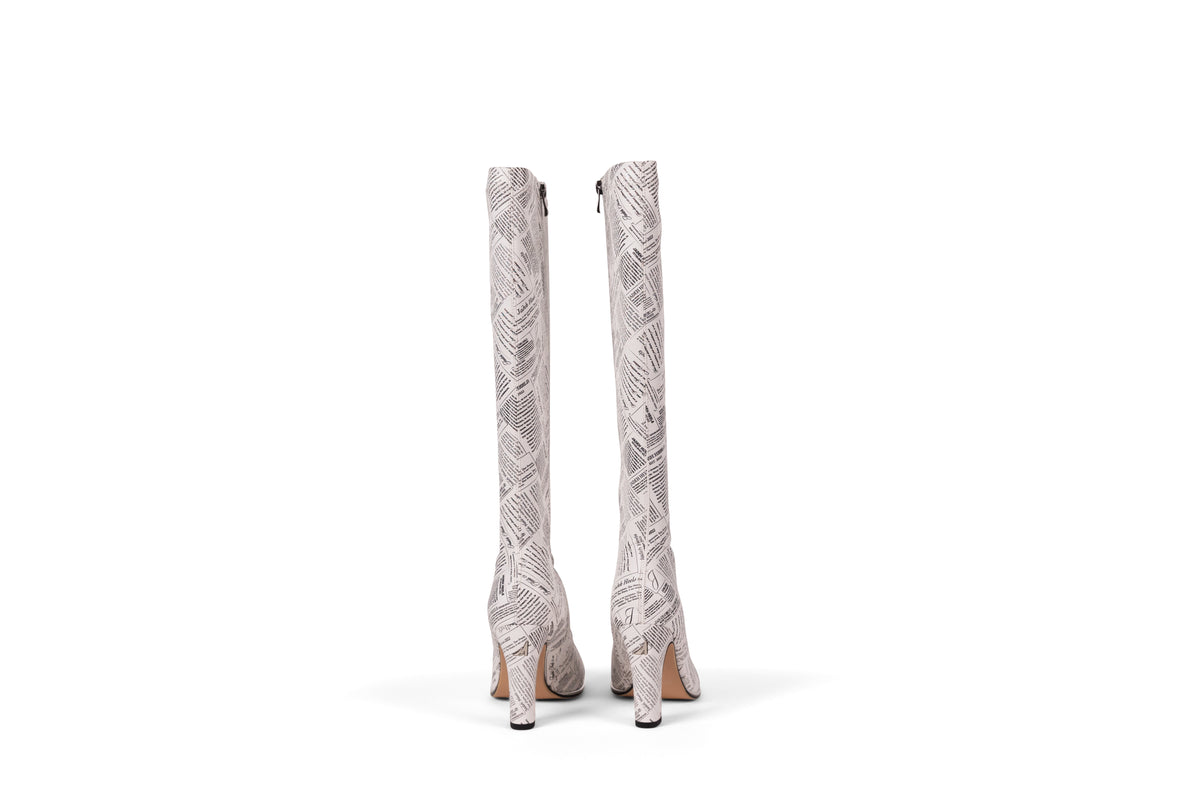 Newspaper Print Knee High Boot
