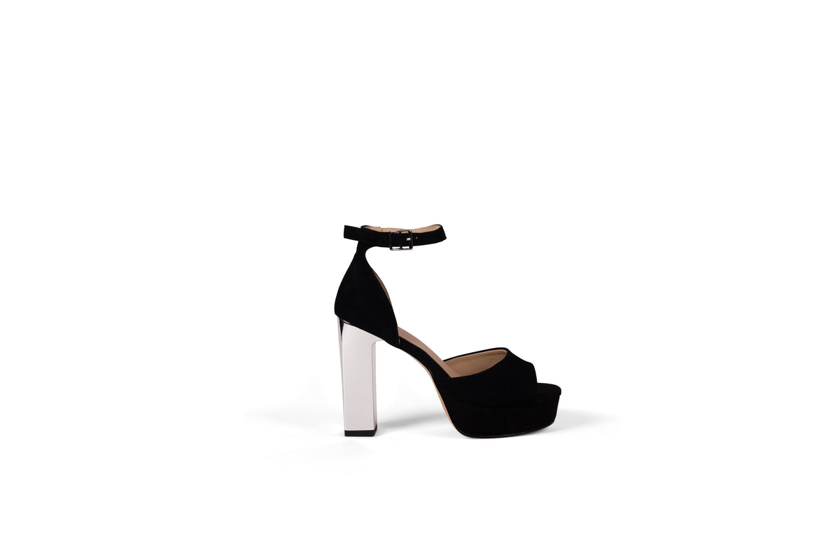 Black Suede Platinum Heel